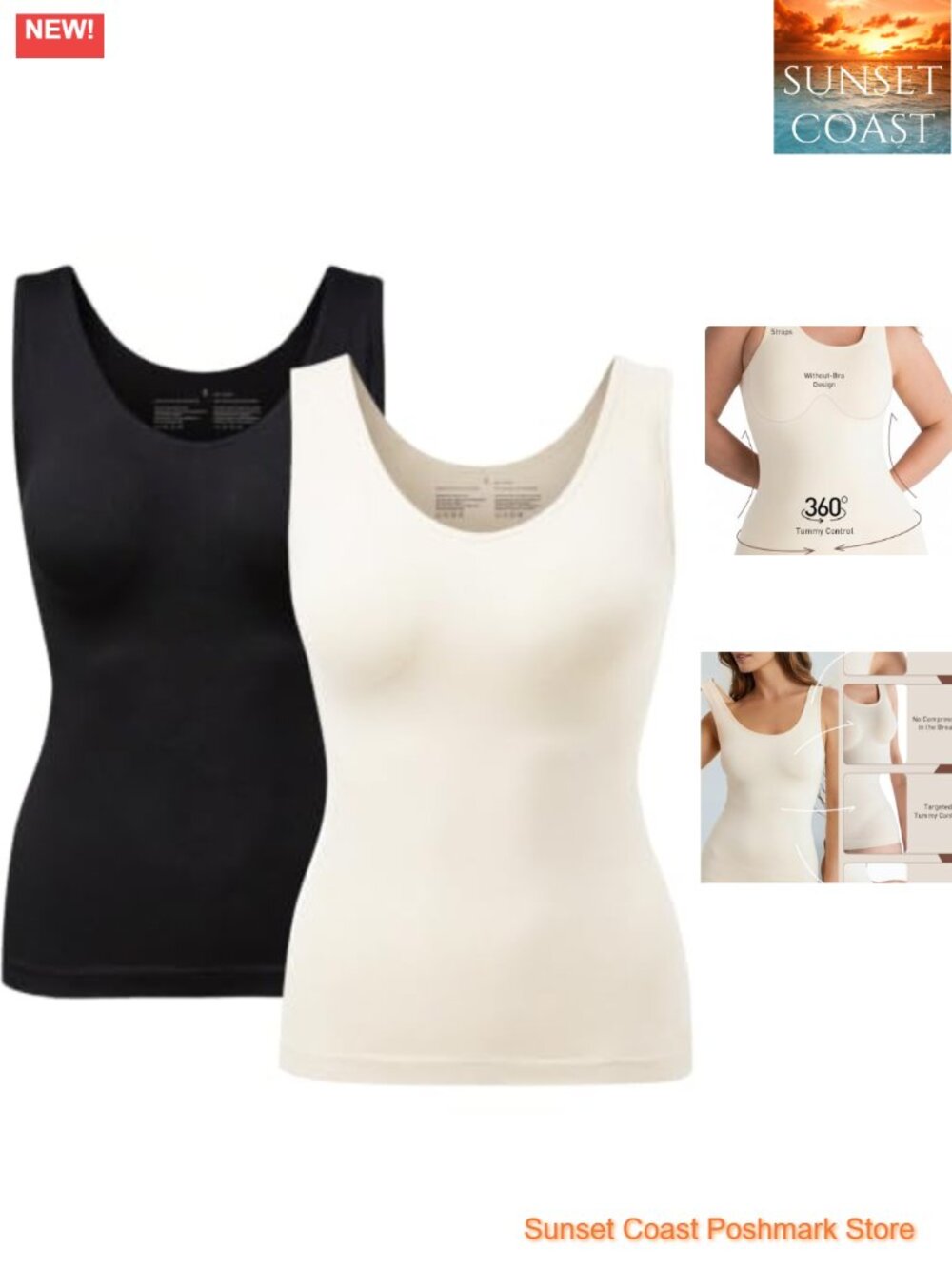Women's Tummy Control Shapewear Tank Top Seamless Compression Cami 2 Pack